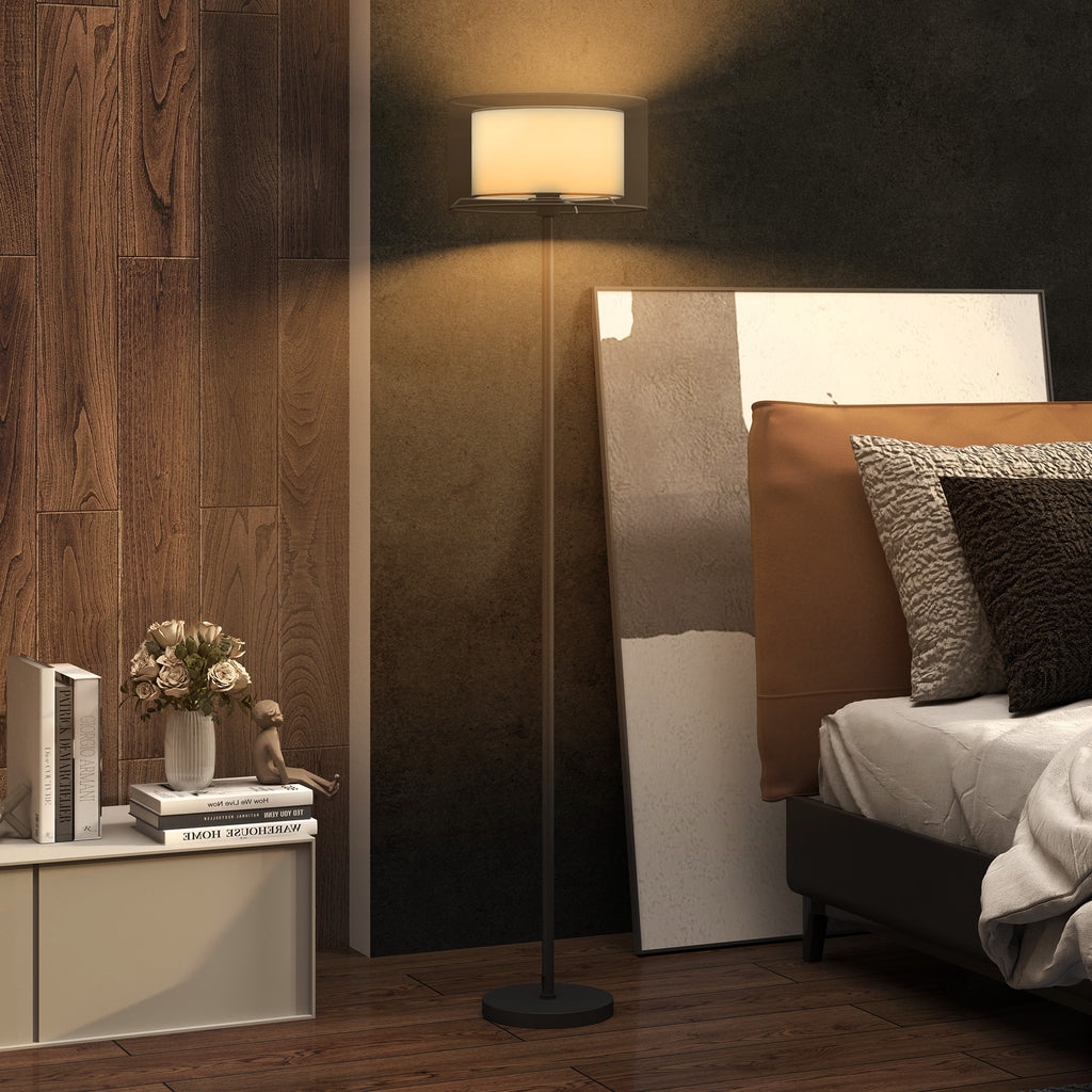 Modern Floor Lamp with Double Lampshade and Foot Switch, Ø33 x 152.5 cm, Black
