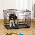 Pet Cage, Foldable Steel Double-Opening Dog and Cat Carrier, 76x46x52cm, Black