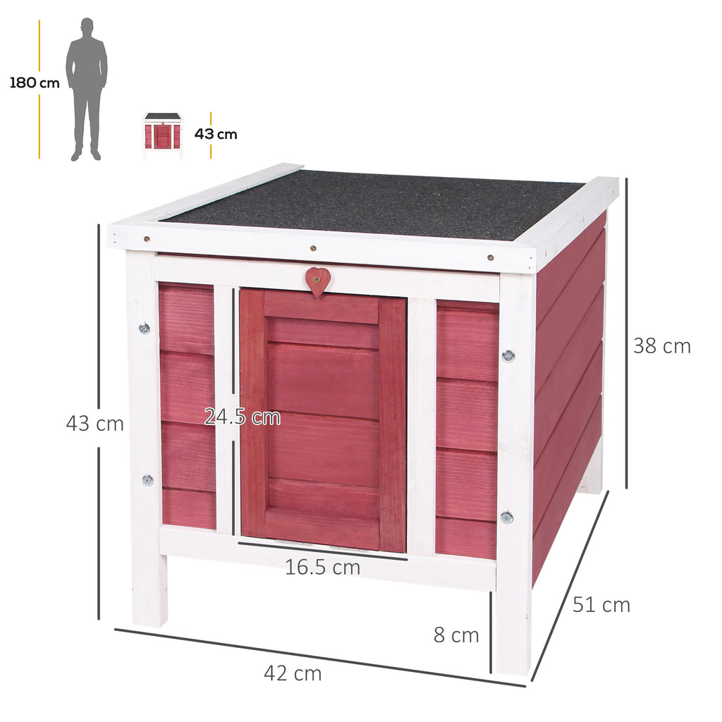 PawHut Wooden Rabbit Hutch with Opening Asphalt Roof, Non-Slip Ramp, 51x42x43 cm, Red
