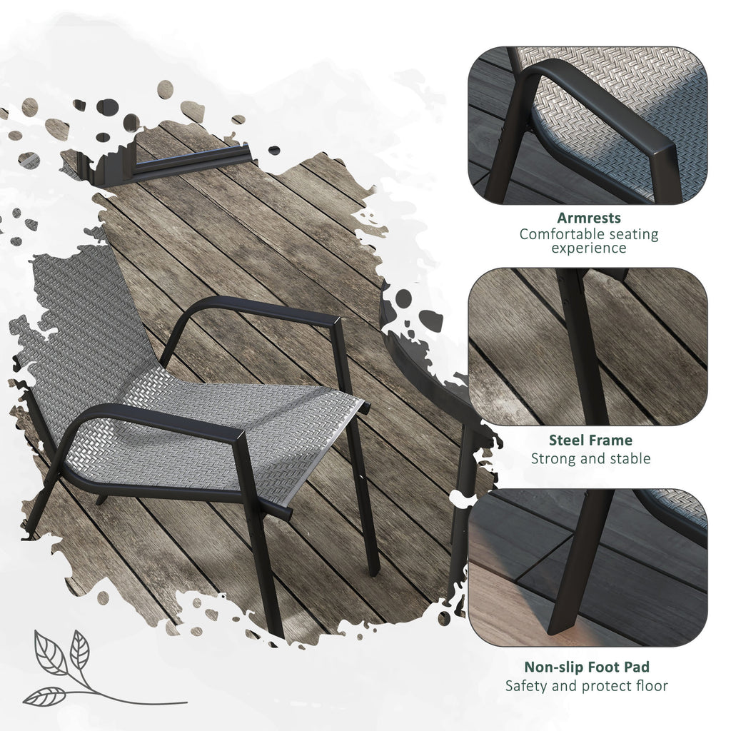 Outsunny set 4 Garden chairs stackable with armrests in Rattan pe and steel, gray - Borgè
