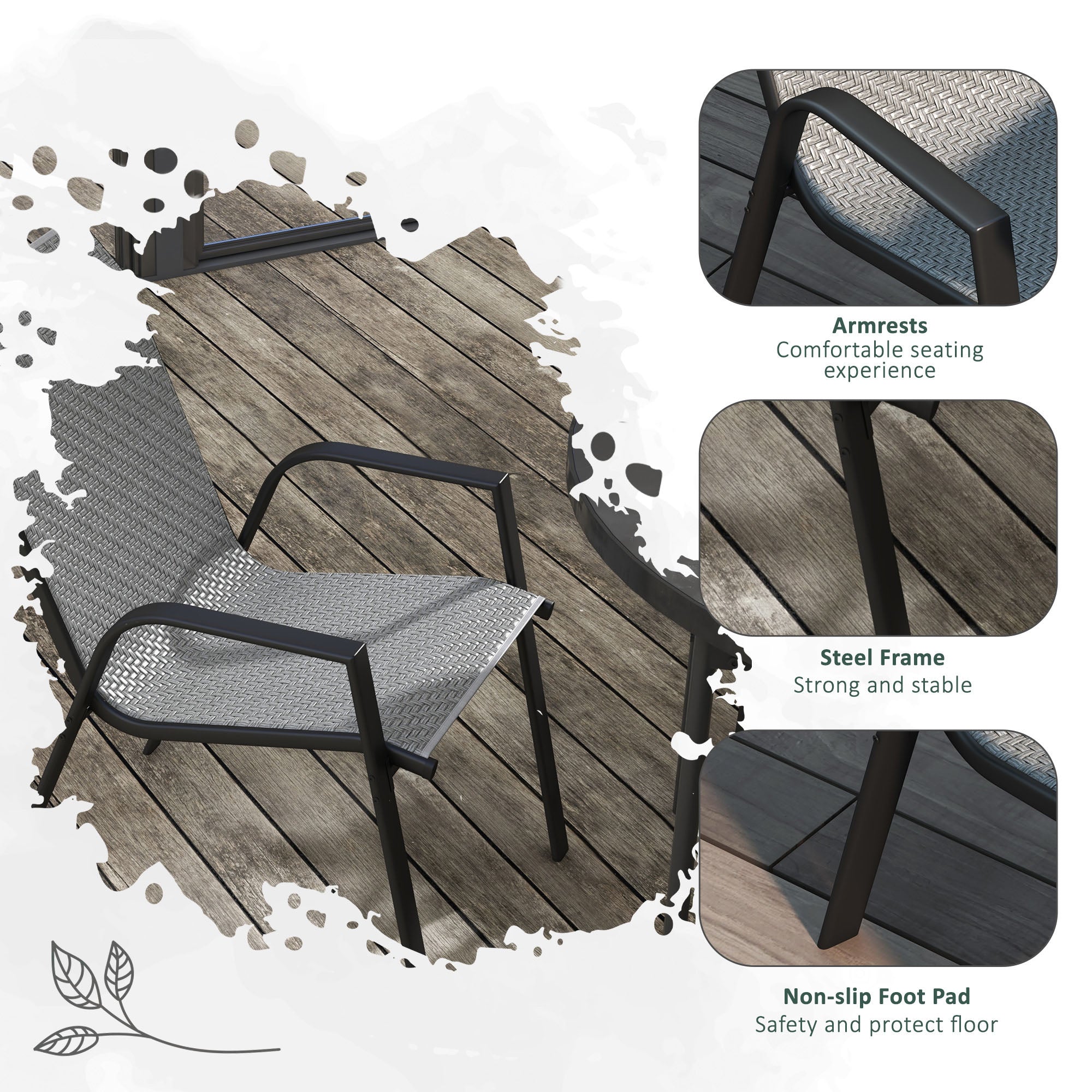 Outsunny set 4 Garden chairs stackable with armrests in Rattan pe and steel, gray - Borgè