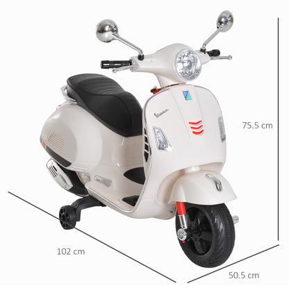 Electric Motorcycle for Children, Vespa Design, 6V Battery with Sounds and Lights, Age 3-6 Years, White