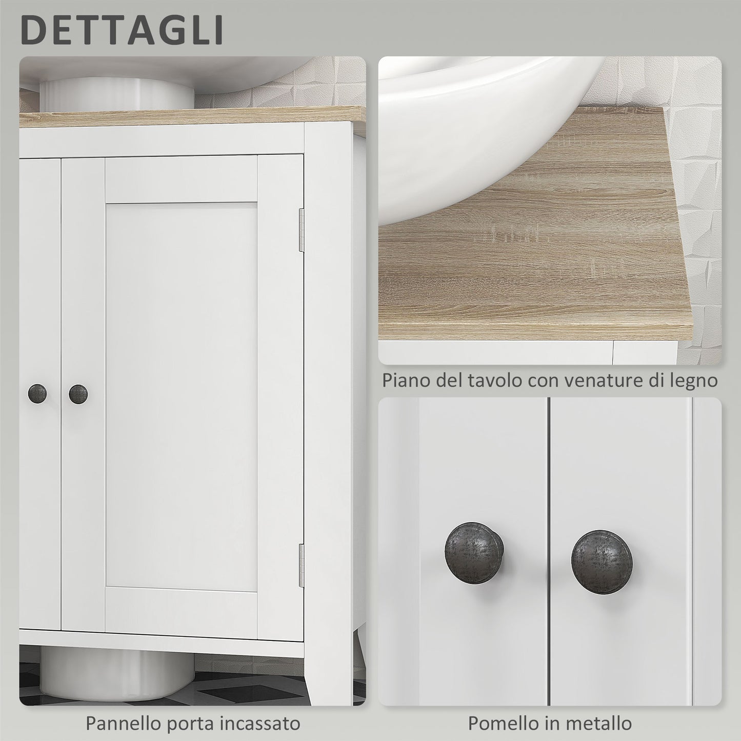 kleankin U-shaped bathroom vanity unit with adjustable internal shelf, in MDF, 60x30x60 cm, white and wood color