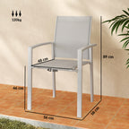 Set of 2 Stackable Garden Chairs with Breathable Seat, in Steel and Textilene, 56x58x89 cm, Light Gray