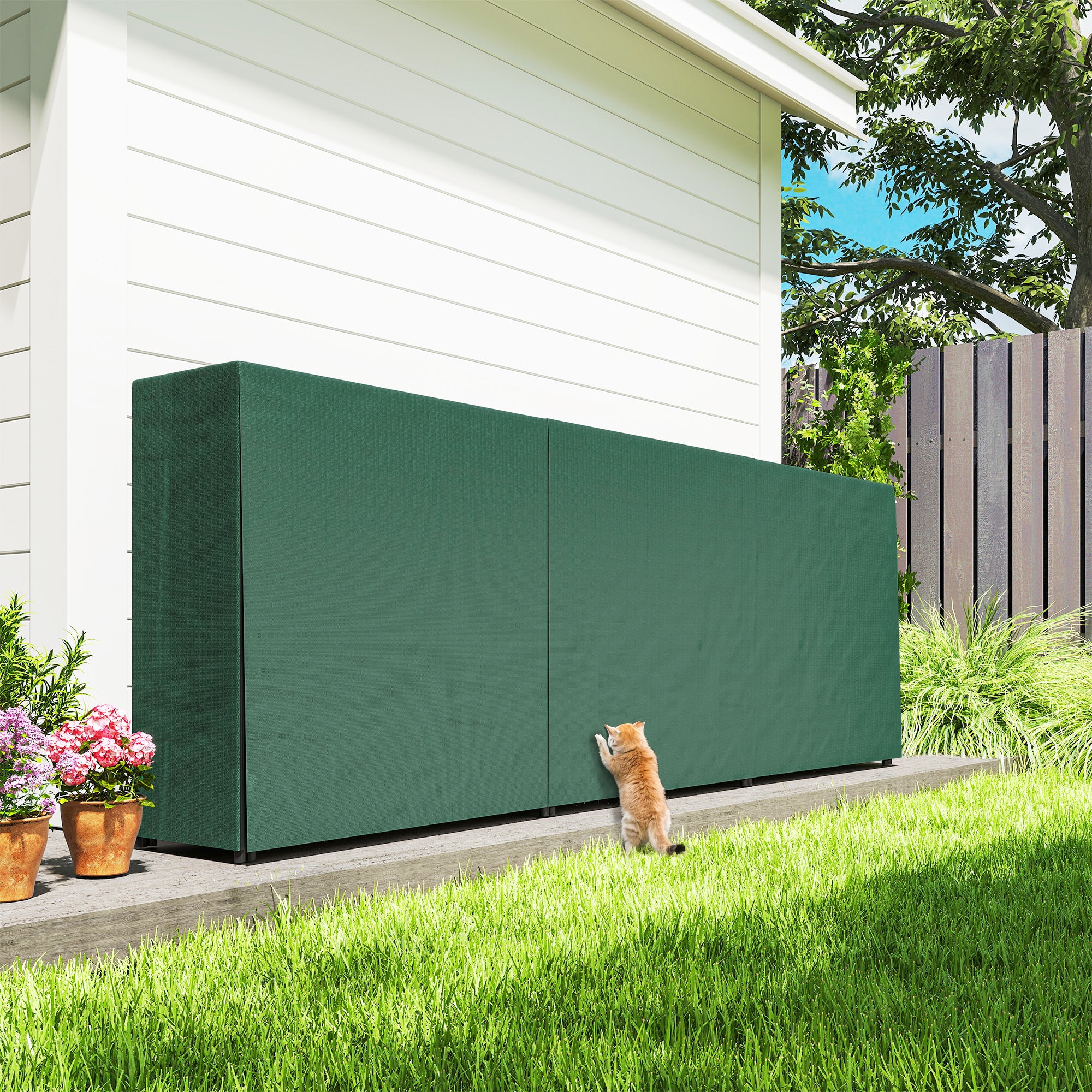 1m³ Adjustable Firewood Rack with Waterproof PE Tarpaulin, Metal, 300x36x99cm, Black and Dark Green