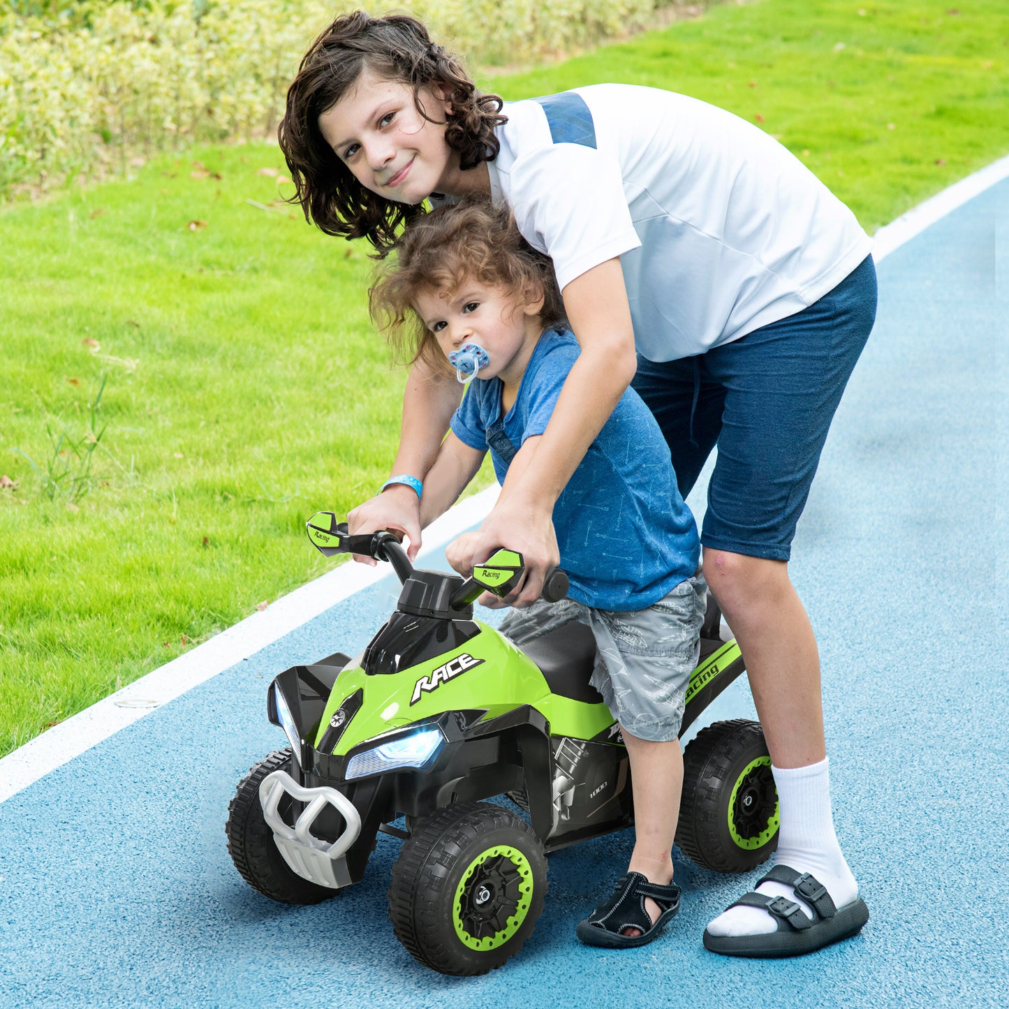 HOMCOM Quad for Children 18-36 Months Manually Pushed with Integrated Wheels, in PP and Metal, 44x67.5x38 cm, Green