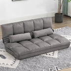 2-in-1 Floor Sofa with 7-Level Reclining Backrest and Cushions, 130x73x60 cm, Charcoal Grey