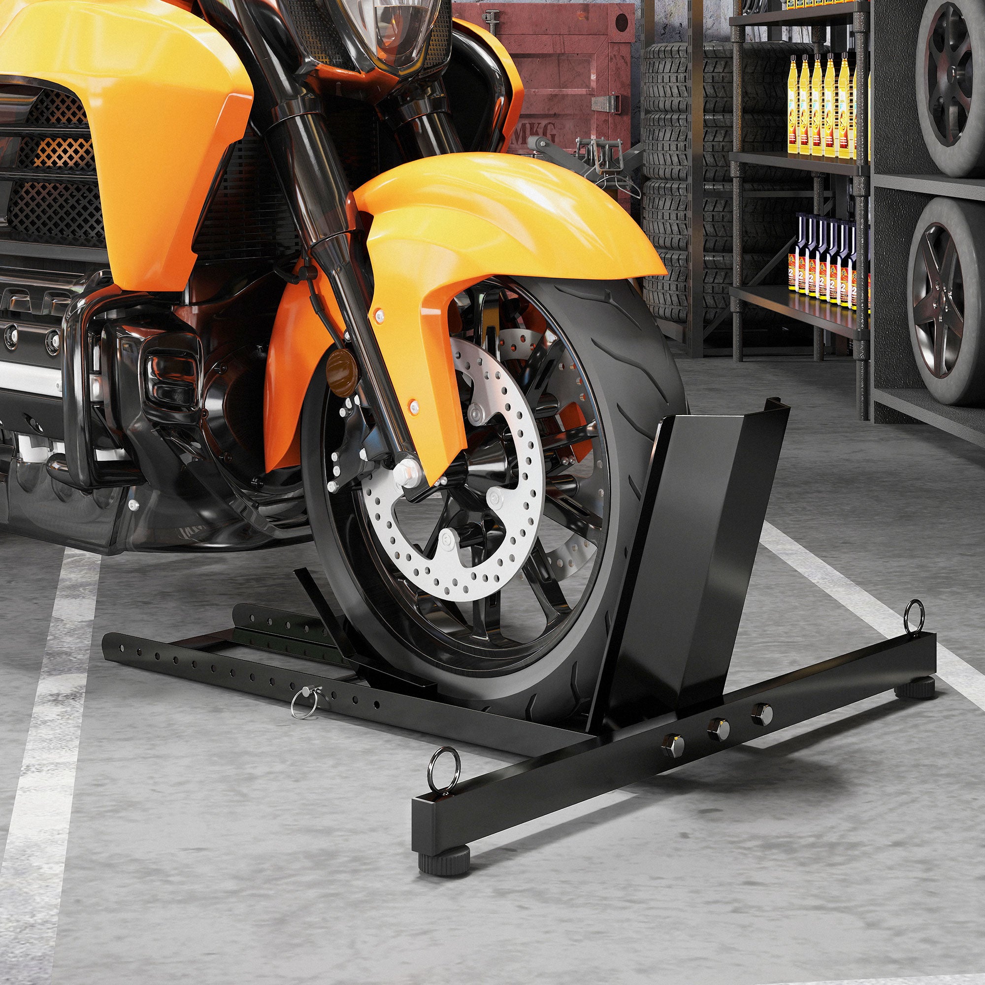 Motorcycle Wheel Chock, 14-Level Adjustable Bracket for Wheels Ø34-84 cm, Black