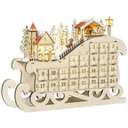 Wooden Sleigh Advent Calendar with 24 Fillable Drawers, Decorations and LED Lights, 45x10x31cm