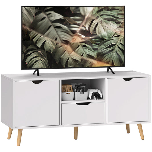 TV Cabinet max 50" with Drawer, Open Shelf and Cabinets, 110x40x50 cm, White and Wood