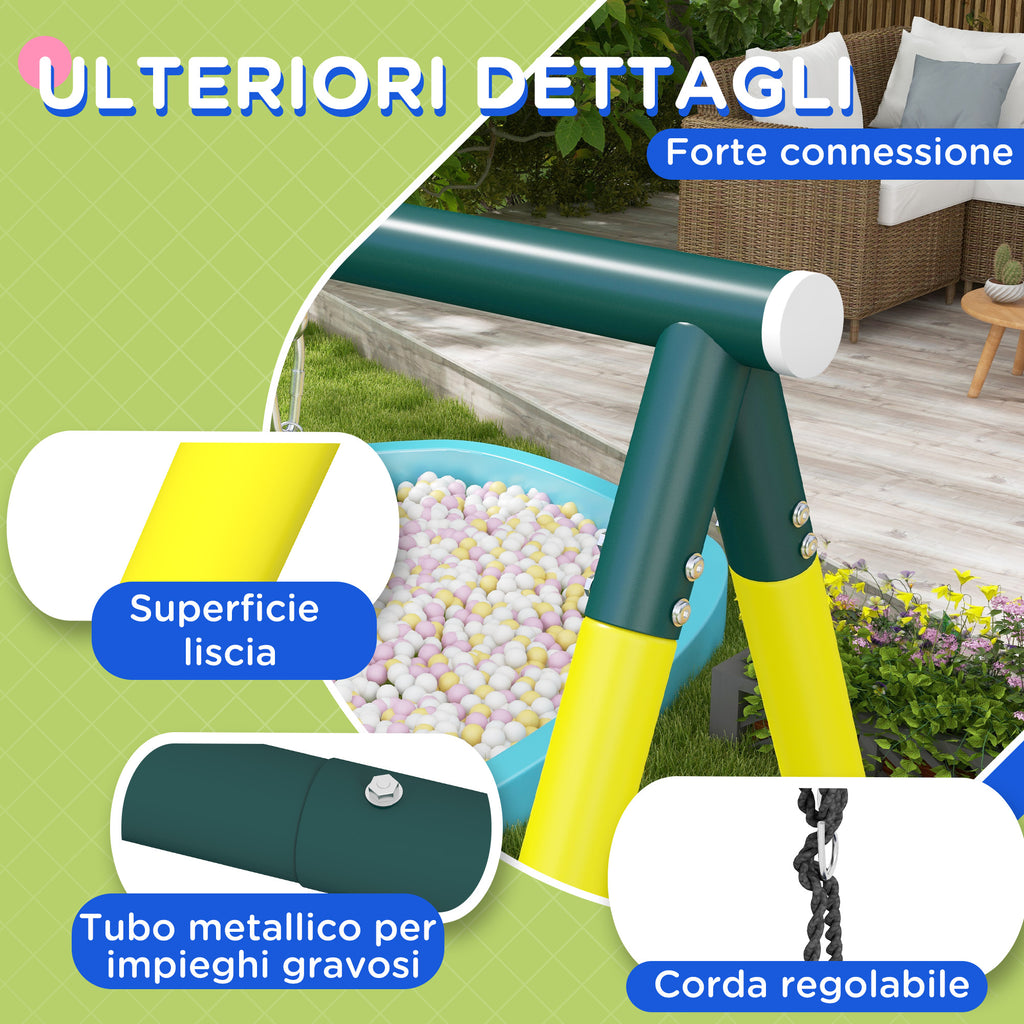 Outsunny Classic Round Garden Swing Set, Steel Ladders and Rope and Basket for Children 3-8 Years - Borgè