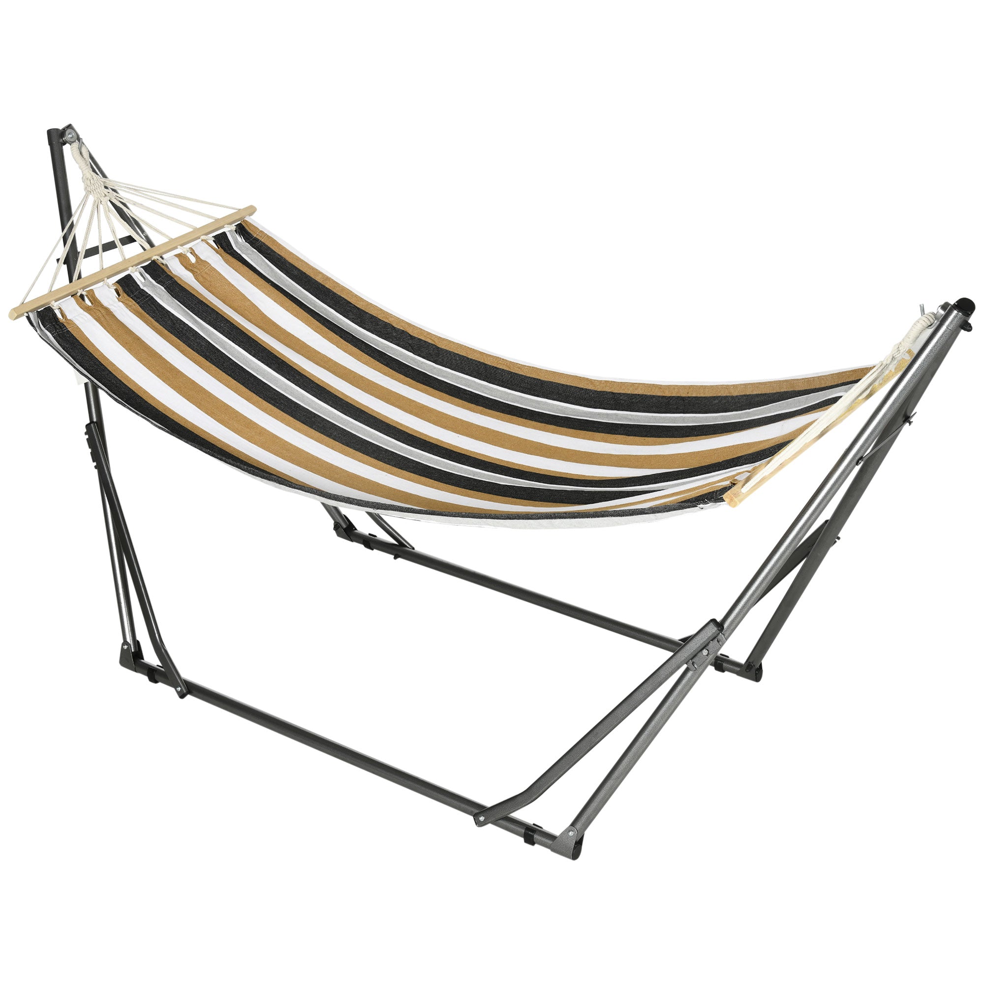 Outsunny Freestanding Hammock with Folding Stand, Cotton Lounger and Steel Frame, Grey