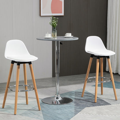 Set of 2 Nordic Style Bar Stools with Backrest, Cushion and Footrest, Wood and Plastic, White