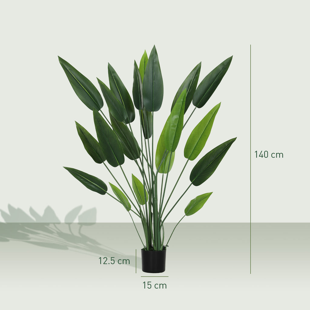 Artificial Green Bird of Paradise Plant 20 Leaves 140cm with Pot, in PE, PEVA and PP