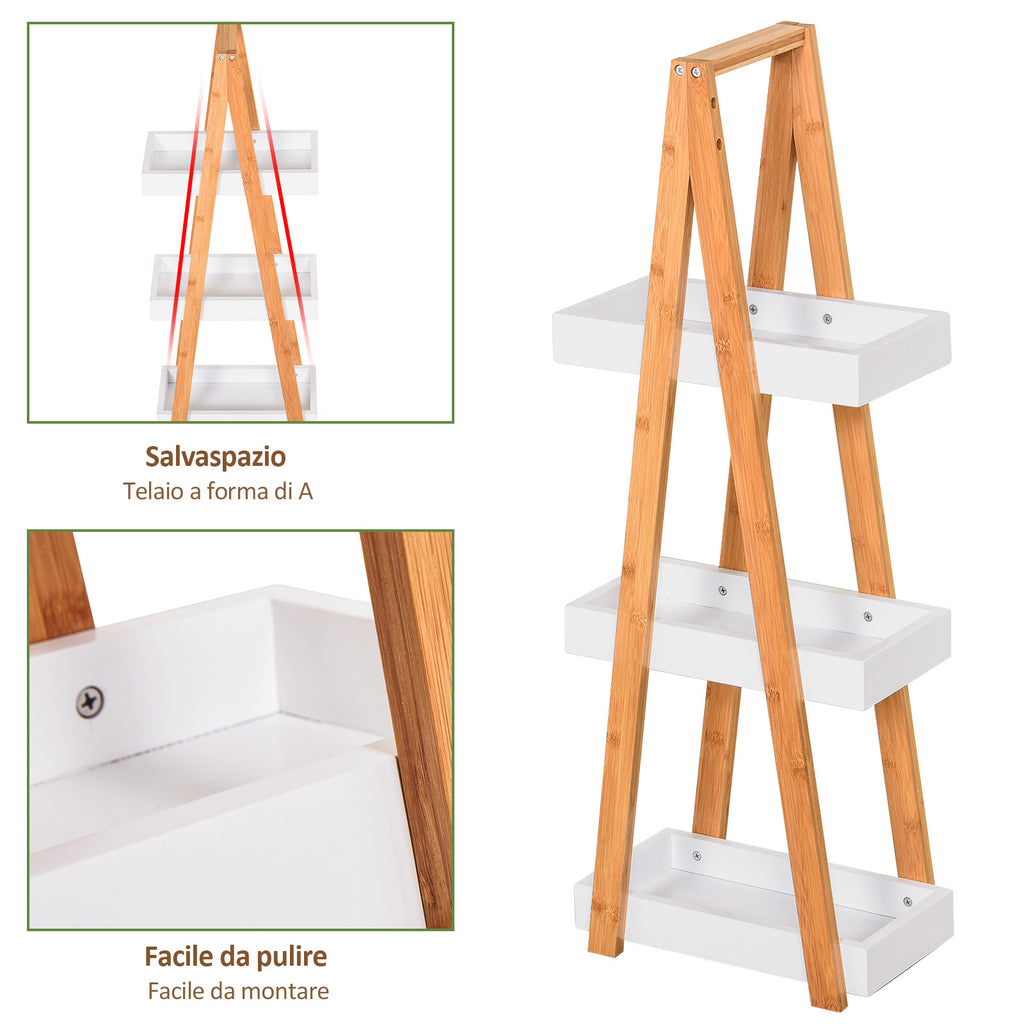 3 Tier Bathroom Shelf in MDF and Bamboo, 30x18x81cm, Wood and Grey Color
