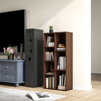 Wooden Cube Bookcase with 7 Shelves of Different Sizes, 50x24x106 cm, Walnut Color