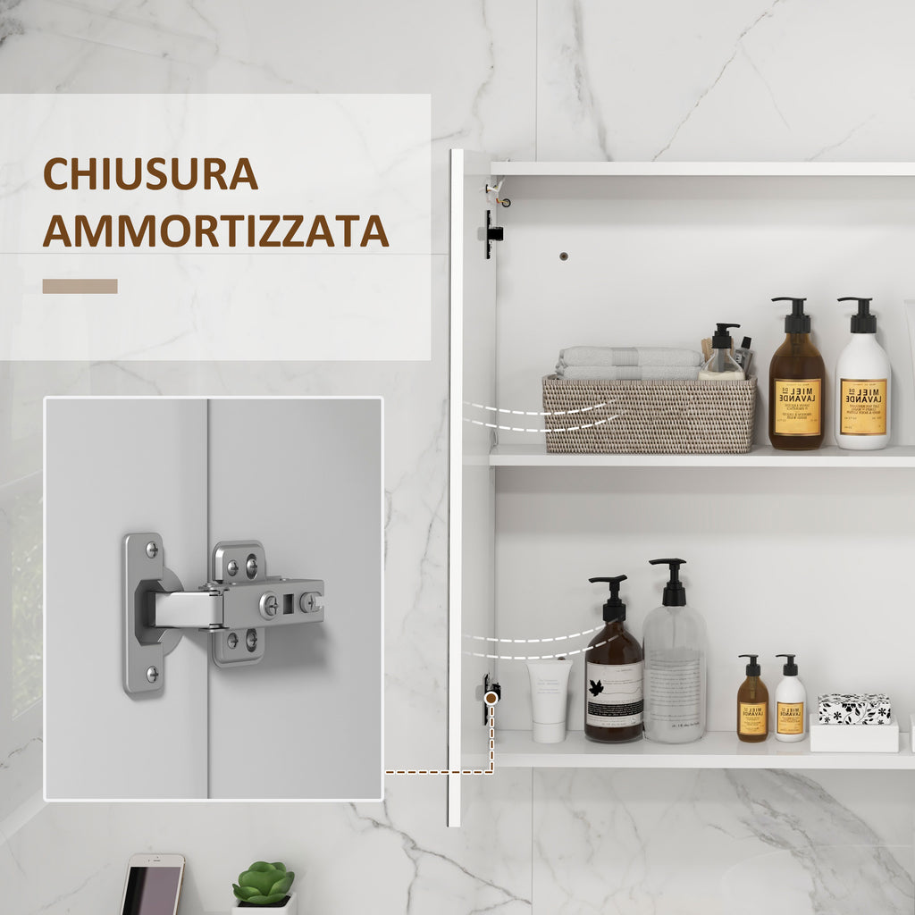 Kleankin Condition with mirror with adjustable shelves and 3 -colored LED lights, in MDF and glass, 90x15x70 cm, white - Borgè
