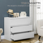 Modern 3-Drawer Chest of Drawers Without Handles for Bedroom and Living Room, 80x39x73 cm, White