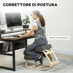 Ergonomic Kneeling Chair in Birch Wood and Cushion, 51x69x58 cm, Grey