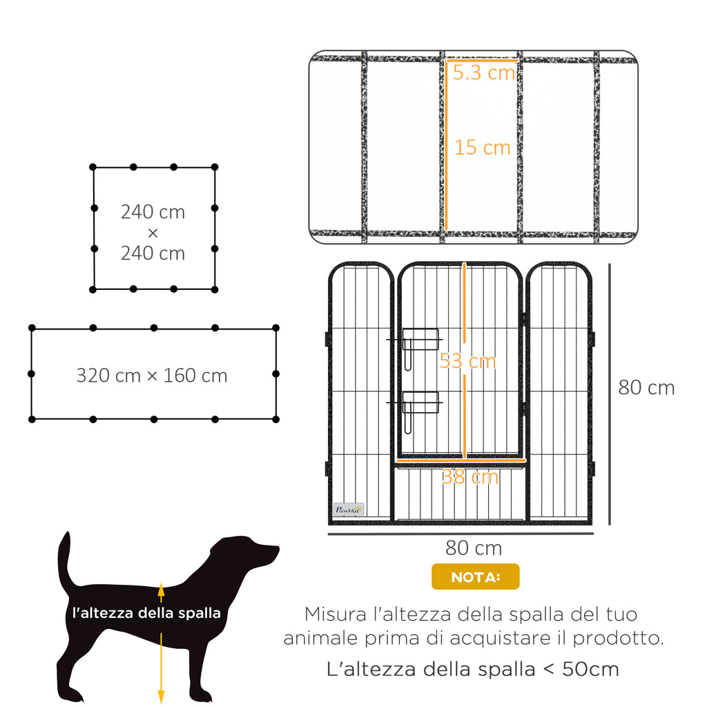 12-Panel Modular Dog Playpen, 80 x 1.5 x 80 cm, Foldable with Steel Door, 12 Pegs, Grey