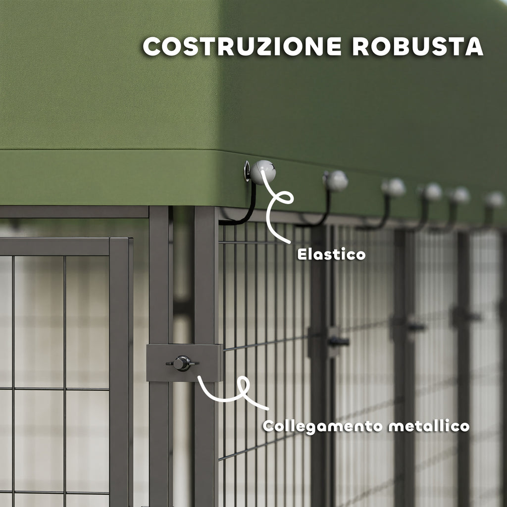 PawHut Outdoor Steel Dog Playpen with Oxford Fabric Roof, Anti-UV, Waterproof, 2 Bowls, Green