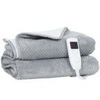 Electric Blanket 160x140 cm with 5 Heat Levels and 2 Remote Controls, in Fleece and Polyester, Grey