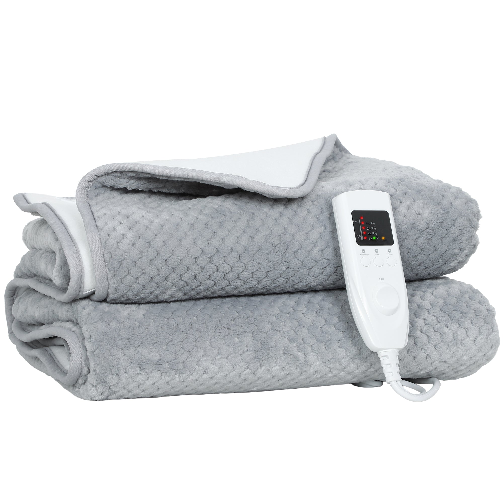 Electric Blanket 160x140 cm with 5 Heat Levels and 2 Remote Controls, in Fleece and Polyester, Grey