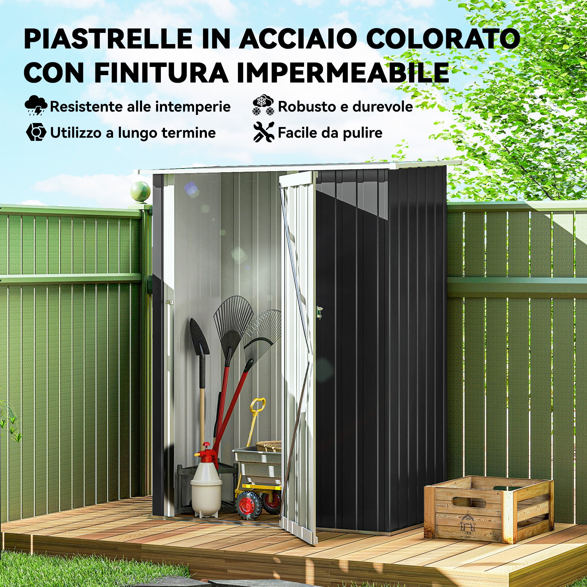 Outsunny Waterproof Steel Tool Shed 142x84x189cm