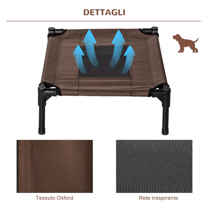 PawHut Raised Dog Bed with Breathable Seat, in Steel and Fabric, 61x46x18 cm, Black and Coffee - Borgè