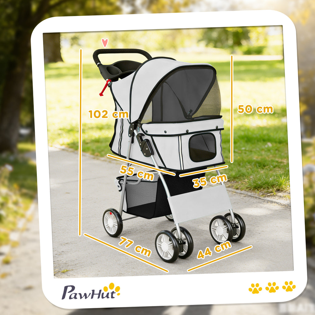 PawHut Folding Dog Stroller with Reflectors, Swivel Wheels, Brakes, and Washable Cushion, Grey