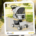 PawHut Folding Dog Stroller with Reflectors, Swivel Wheels, Brakes, and Washable Cushion, Grey
