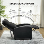 Manually Reclining Relaxing Chair with Footrest and Fabric Upholstery, Black