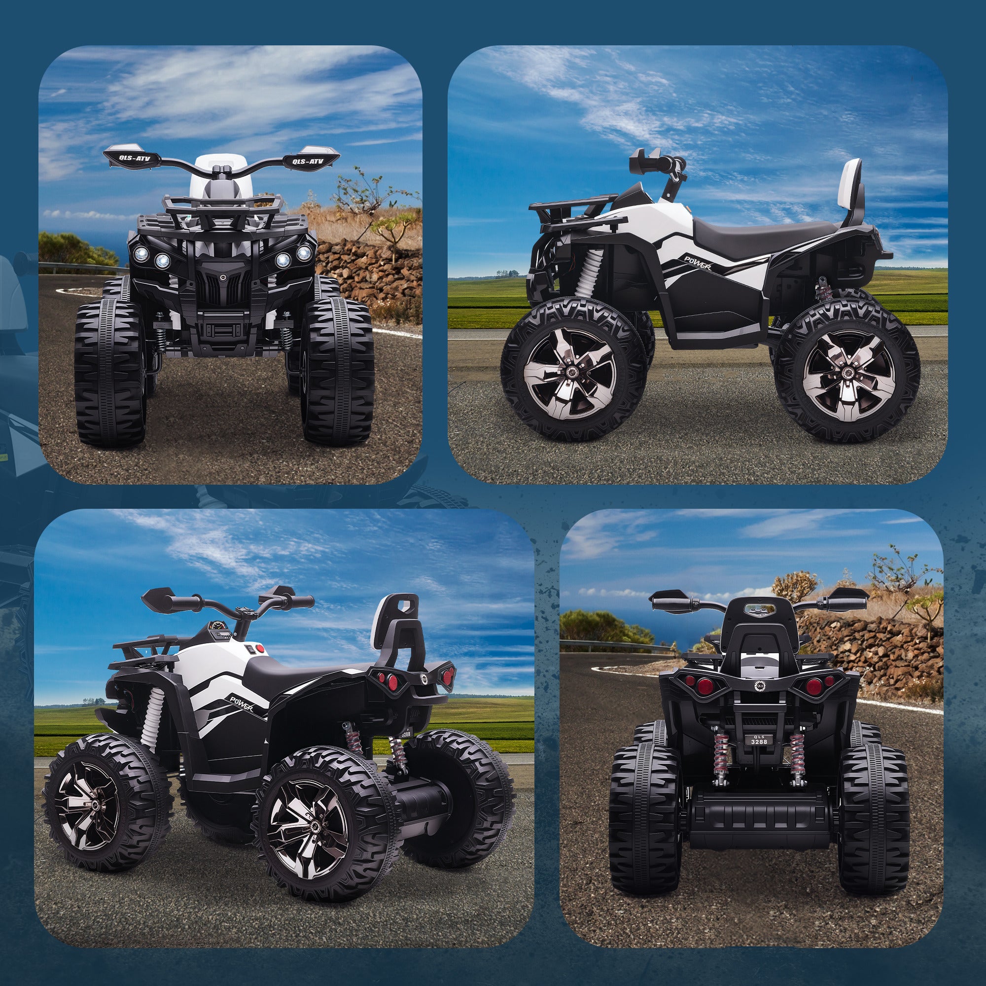 12V Electric Quad Bike for Children Ages 3-5 with Headlights and Pedal, USB Port for Music, White