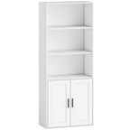 Bookcase with Open Shelves and 2-Door Cabinet with Adjustable Internal Shelf, 60x30x145.5 cm, White