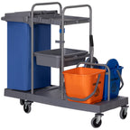 3-Tier Cleaning Trolley with Garbage Bag and Wringer, 111x63.3x103 cm, Grey, Blue and Orange