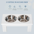 Raised Dog Bowls for Small and Medium Dogs, MDF Stand with 2 Steel Bowls, White