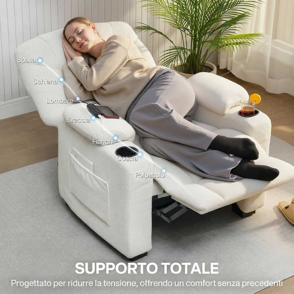 HOMCOM 150° Electric Reclining Relax Chair with Footrest, Memory Function, Remote Control, Velvet, Cream