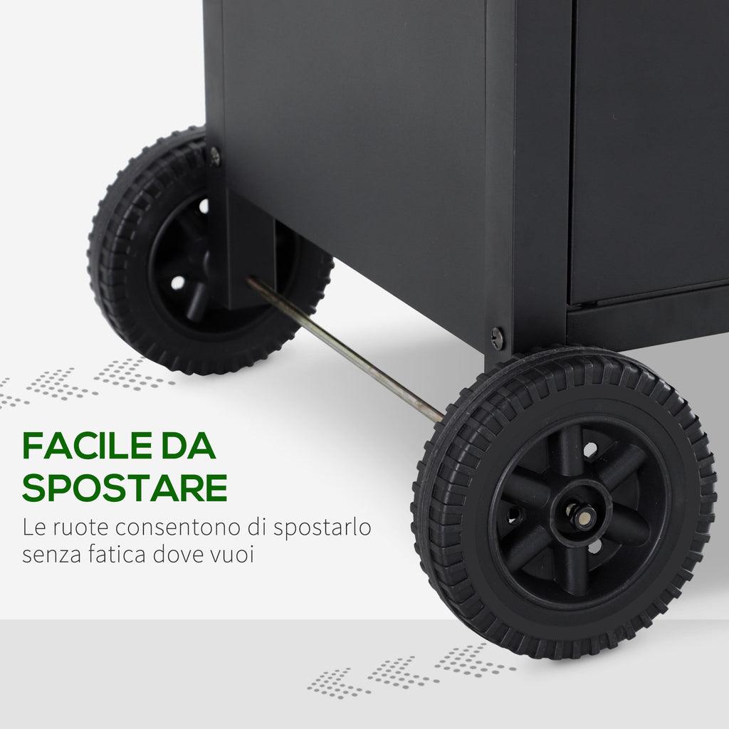5 -stove gas barbecue outsunny with side shelves and locker, in steel and pp, 125x51x100 cm, black - Borgè