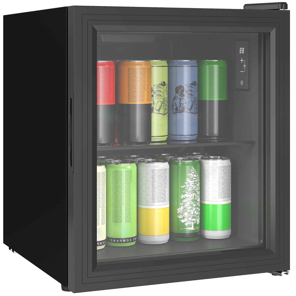 HOMCOM 46L Mini Office Fridge, 59 Cans, Adjustable Temperature 0-20℃ with Double Tempered Glass Door, Black