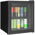 HOMCOM 46L Mini Office Fridge, 59 Cans, Adjustable Temperature 0-20℃ with Double Tempered Glass Door, Black