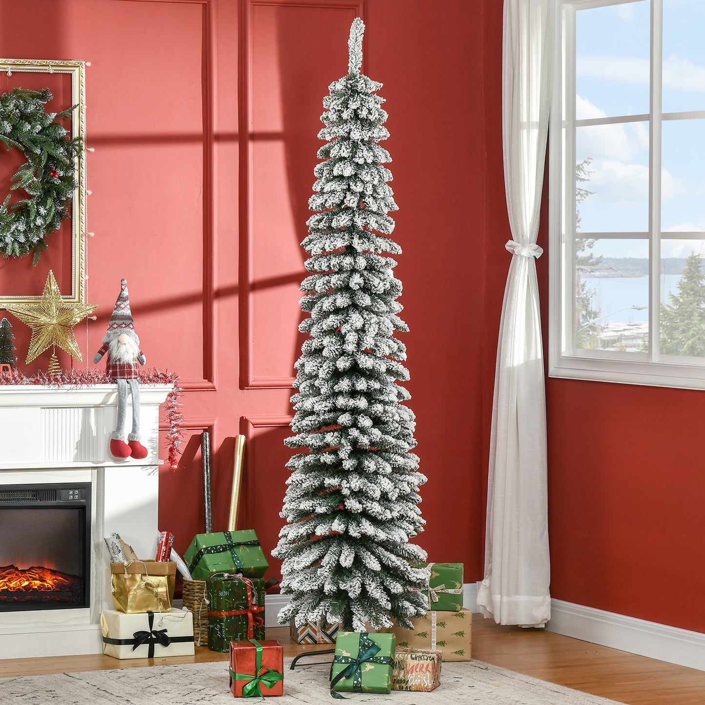 CHRISTMAS TREE - Snowy Christmas Tree with 490 Metal and Plastic Branches, 54x54x210 cm, Green