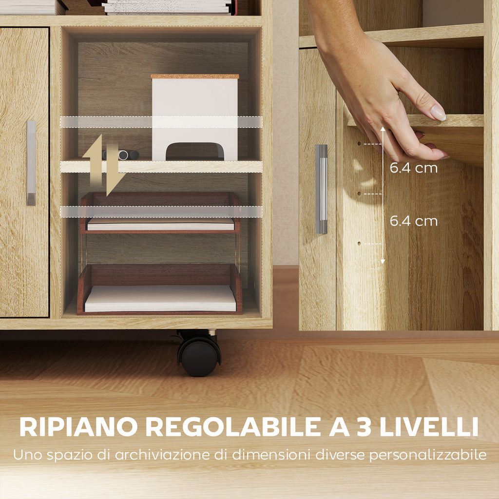 HOMCOM Printer Cabinet with Open Shelves and Wooden Cabinet, 60x50x65.5cm, Wood Color