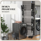 Vertical Clothes Drying Rack with 4 Adjustable Shelves, in Steel and Plastic, 142x55x172 cm, Black and Silver