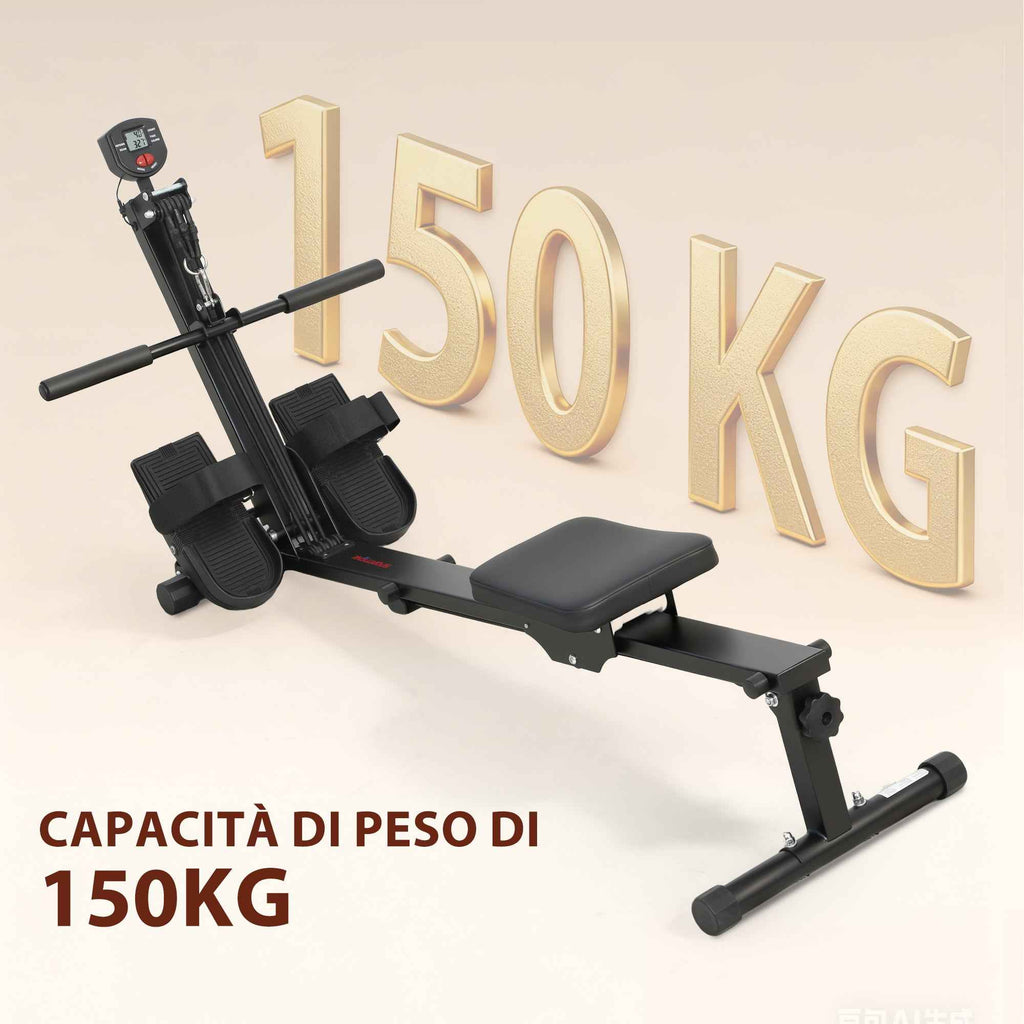 SPORTNOW Folding Rowing Machine with LCD Monitor and Padded Seat, Elastic Resistance, 150 kg Capacity