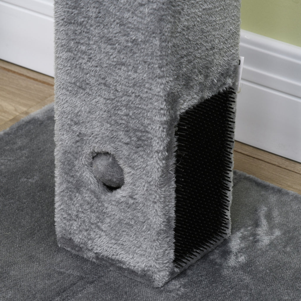 Scratching Post Tree for Cats with 2 Toy Balls and Brush, in Wood, Jute and Plush, 59.5x39x79 cm, Gray
