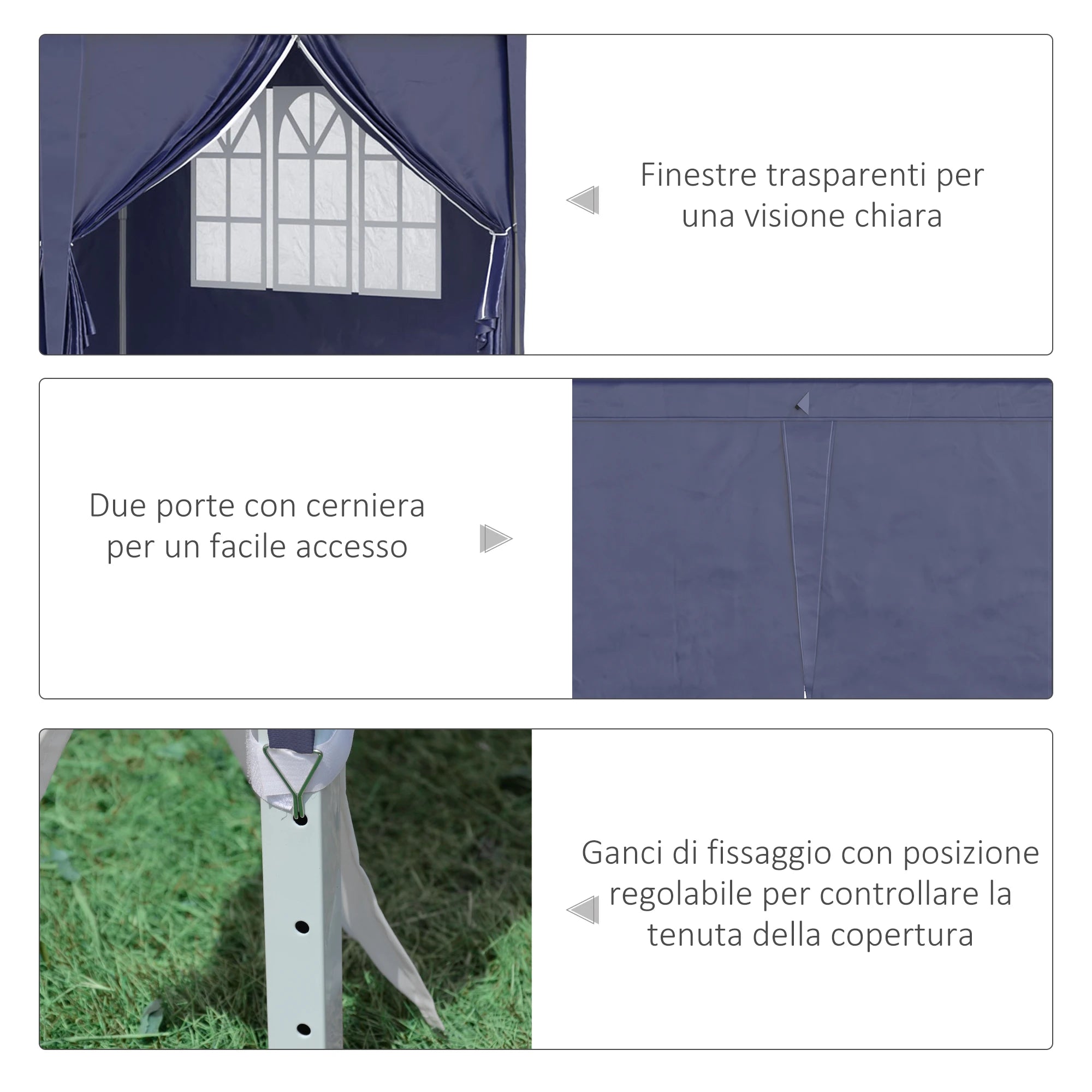 Gazebo 6x3 m Folding Garden, Steel and Polyester with 6 Side Panels, Blue - Borge' Group Limited