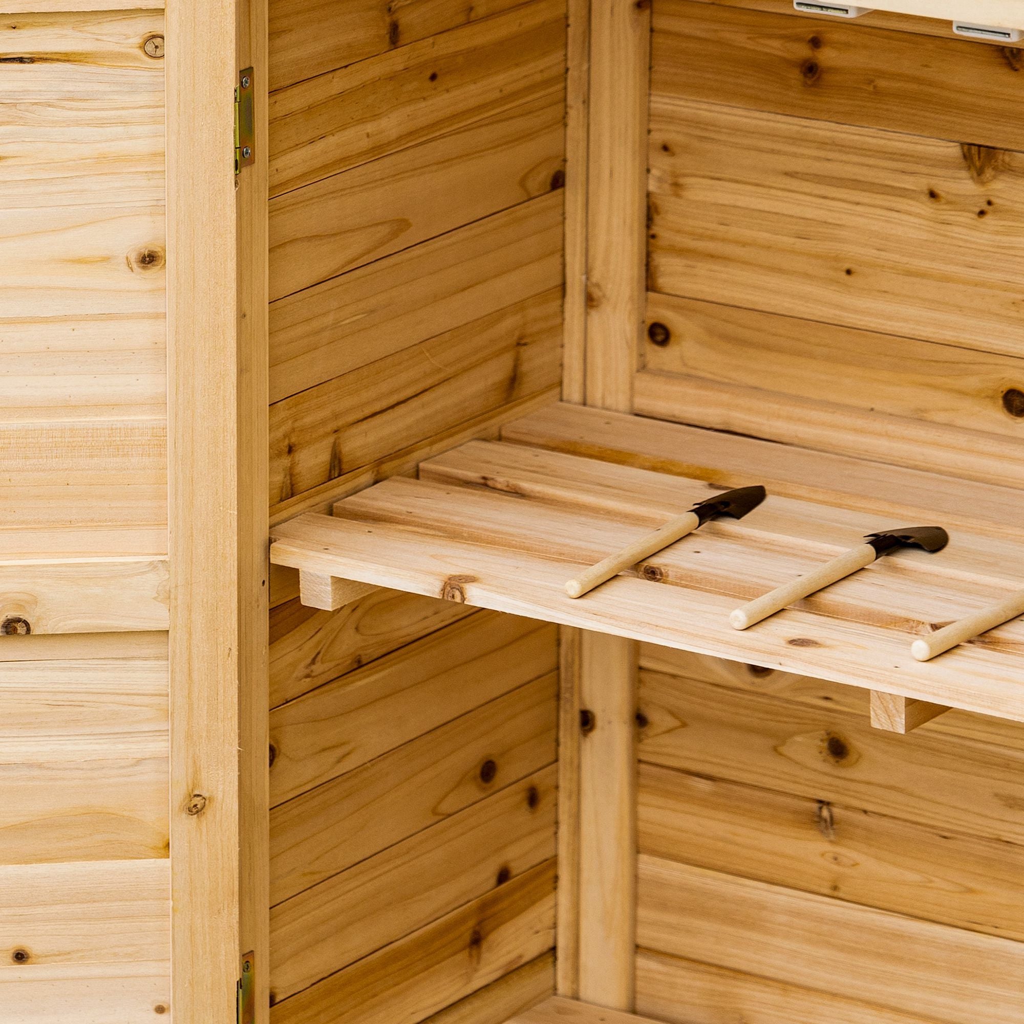 Outsunny outdoor cabinet with 2 fir wood shelves with raised design and 2 doors, 83x40x92 cm - Borgè