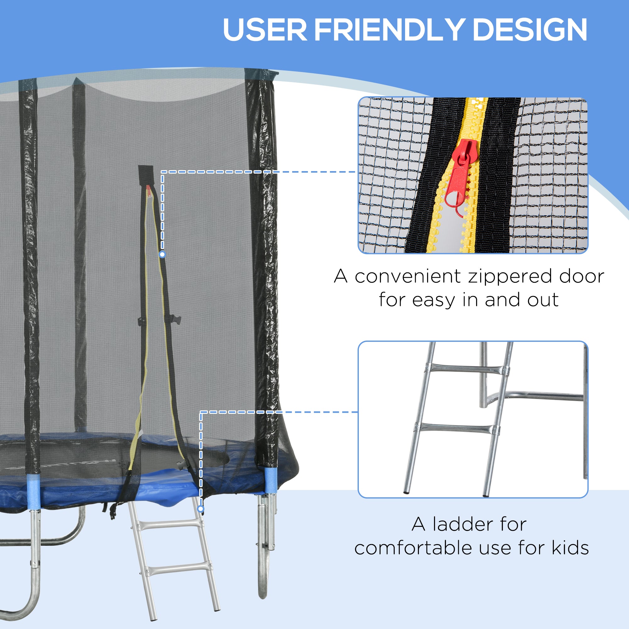 SportNow elastic trampoline with ladder and safety network, in steel and plastic, Ø180x200 cm, blue - Borgè