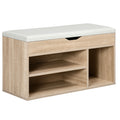 Space-Saving Padded Shoe Rack with 2 Open Shelves and Hidden Space, in Wood and PU Leather, 80x30x45 cm