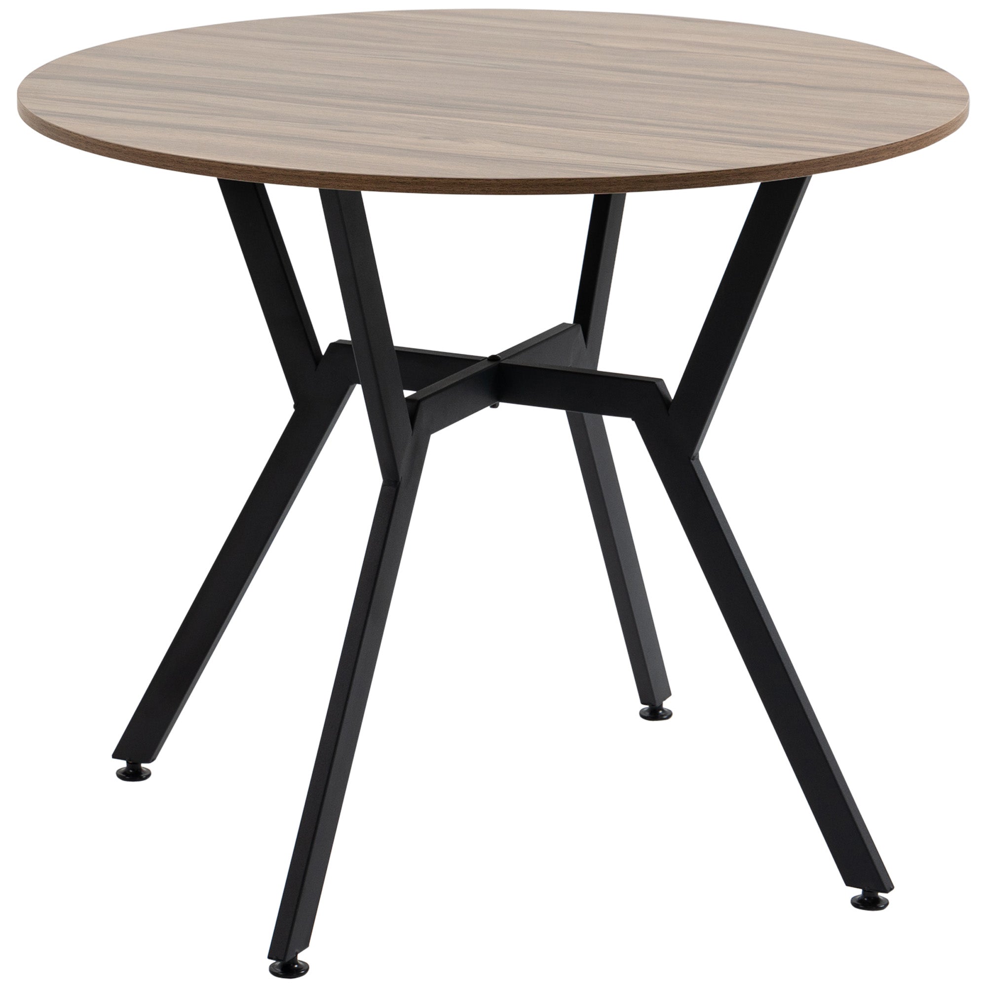 Round Living Room Table for 2 People with X-Shaped Support, in Wood and Steel, Ø90x76 cm, Black and Brown